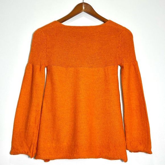 KUNA Women's Orange 100% Baby Alpaca V-Neck Long Sleeve Soft Sweater Size Medium - Picture 2 of 9